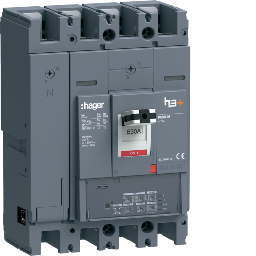 HMW631JR Автоматичний вимикач h3+, P630, In=630A,  4п, 50kA,  LSI