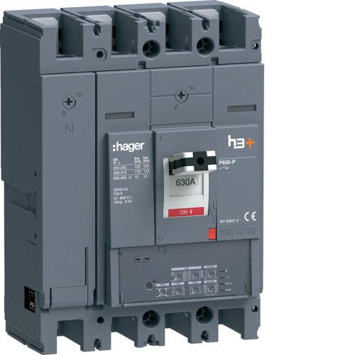 HPW631JR Автоматичний вимикач h3+, P630, In=630A,  4п, 110kA,  LSI