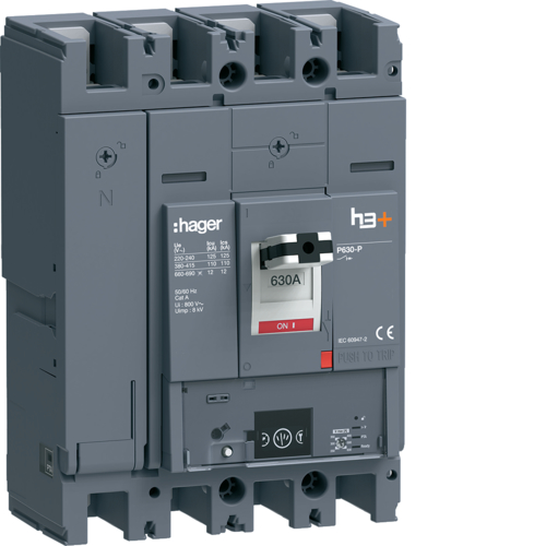 HPW631NR Автоматичний вимикач h3+, P630, In=630A,  4п, 110kA,  Energy