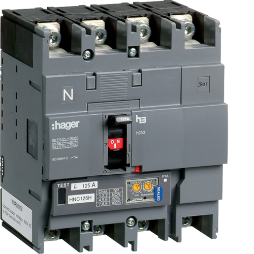 HNC126H Автоматичний вимикач h250, In=125А, 4п, 50kA,  LSI